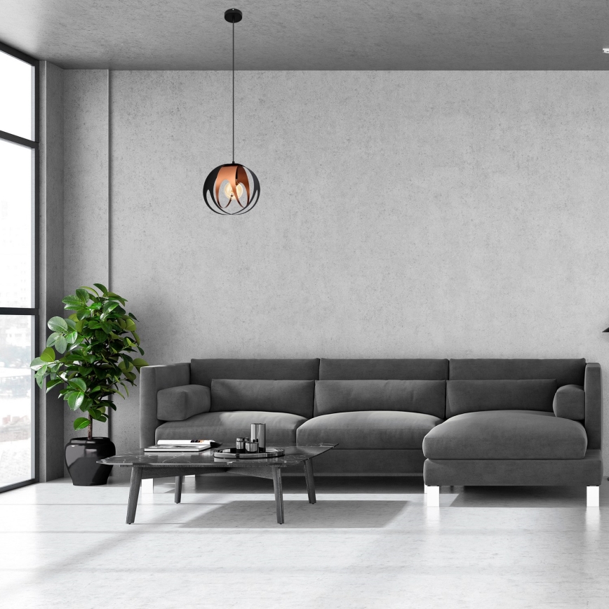 Luster na sajli MOONLIGHT 1xE27/15W/230V crno/bakrena