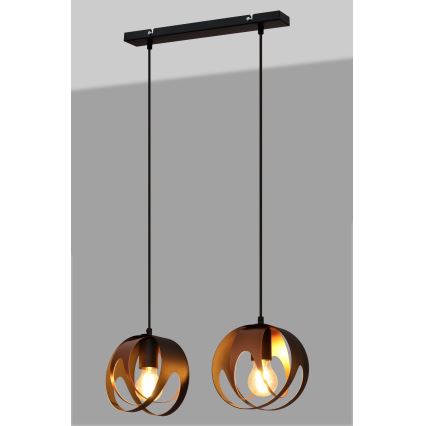 Luster na sajli MOONLIGHT 2xE27/15W/230V crno/bakrena