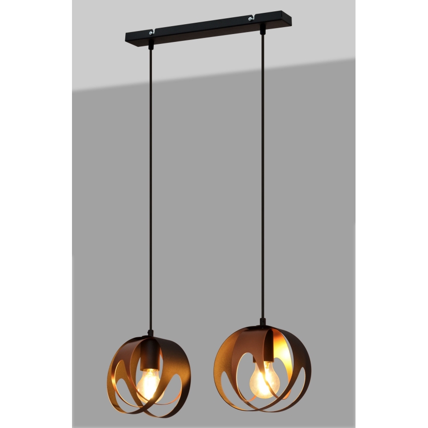 Luster na sajli MOONLIGHT 2xE27/15W/230V crno/bakrena