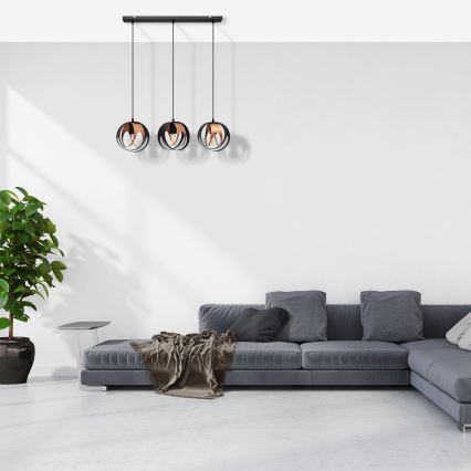 Luster na sajli MOONLIGHT 3xE27/15W/230V crno/bakrena