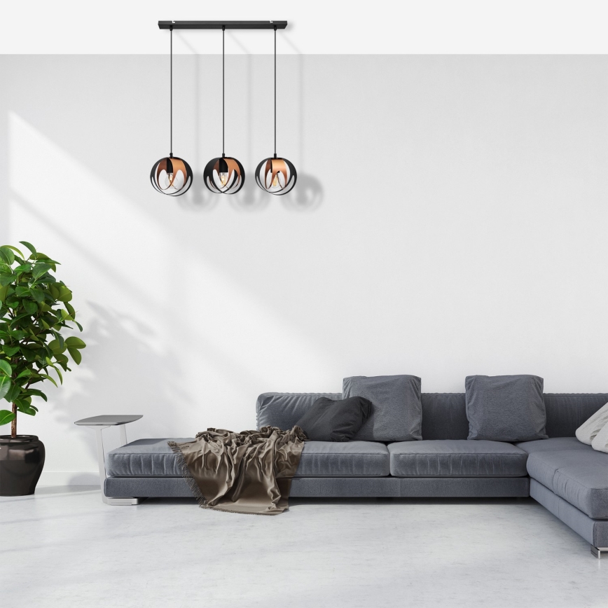 Luster na sajli MOONLIGHT 3xE27/15W/230V crno/bakrena