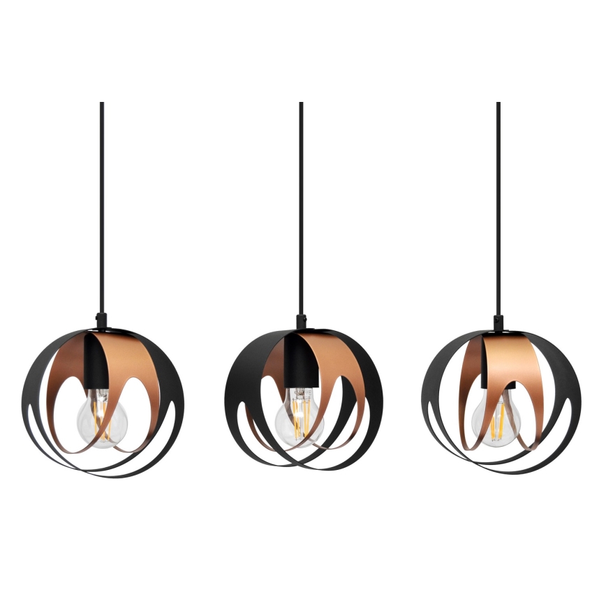 Luster na sajli MOONLIGHT 3xE27/15W/230V crno/bakrena