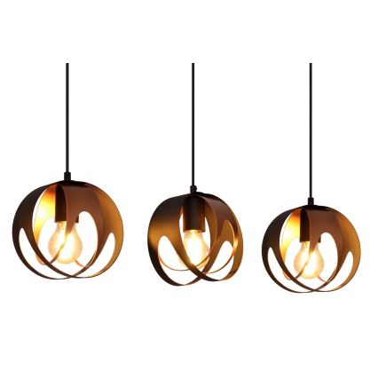 Luster na sajli MOONLIGHT 3xE27/15W/230V crno/bakrena