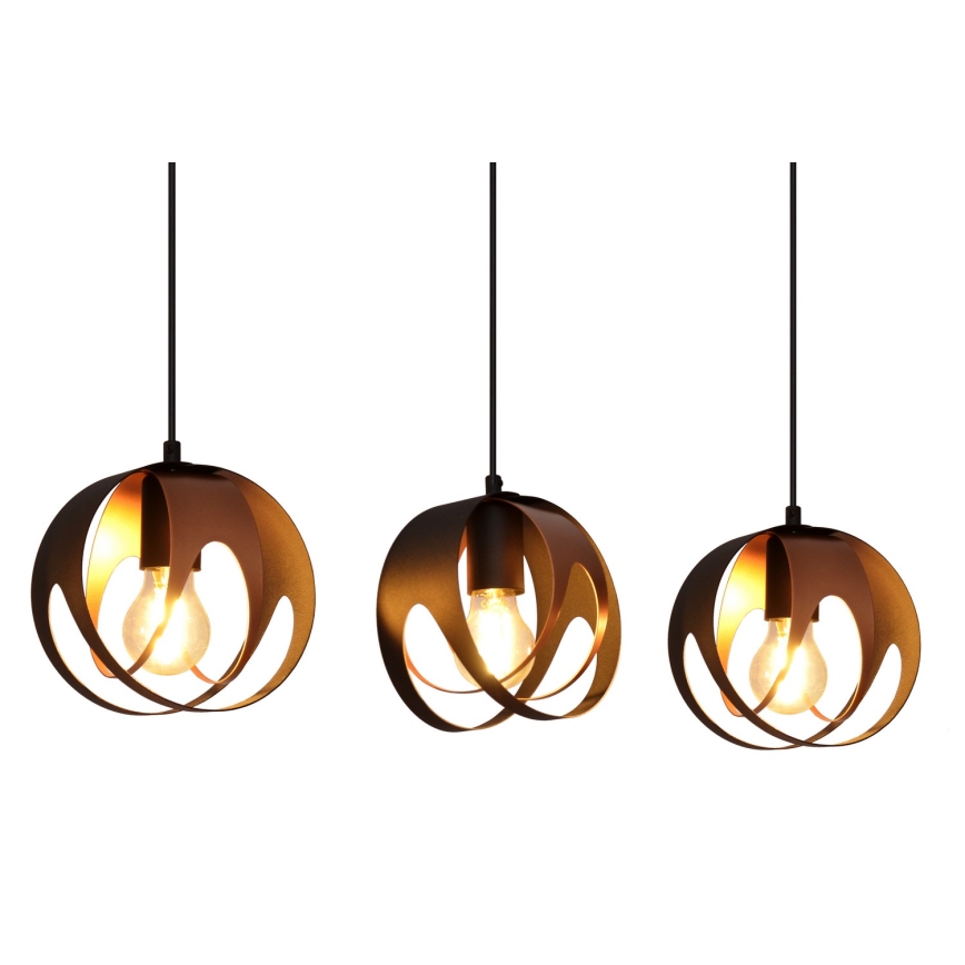 Luster na sajli MOONLIGHT 3xE27/15W/230V crno/bakrena