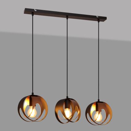 Luster na sajli MOONLIGHT 3xE27/15W/230V crno/bakrena