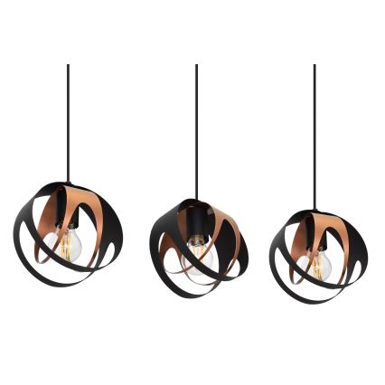 Luster na sajli MOONLIGHT 3xE27/15W/230V crno/bakrena