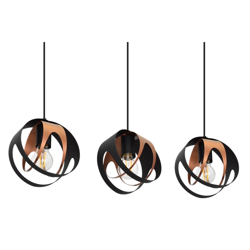 Luster na sajli MOONLIGHT 3xE27/15W/230V crno/bakrena