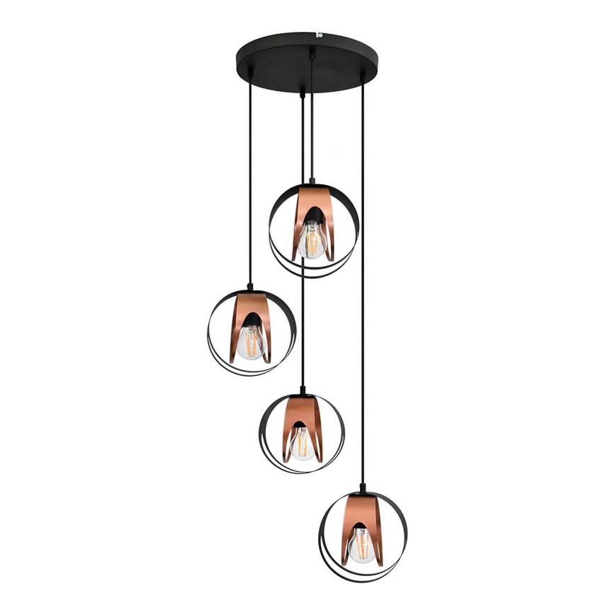 Luster na sajli MOONLIGHT 4xE27/15W/230V crno/bakrena