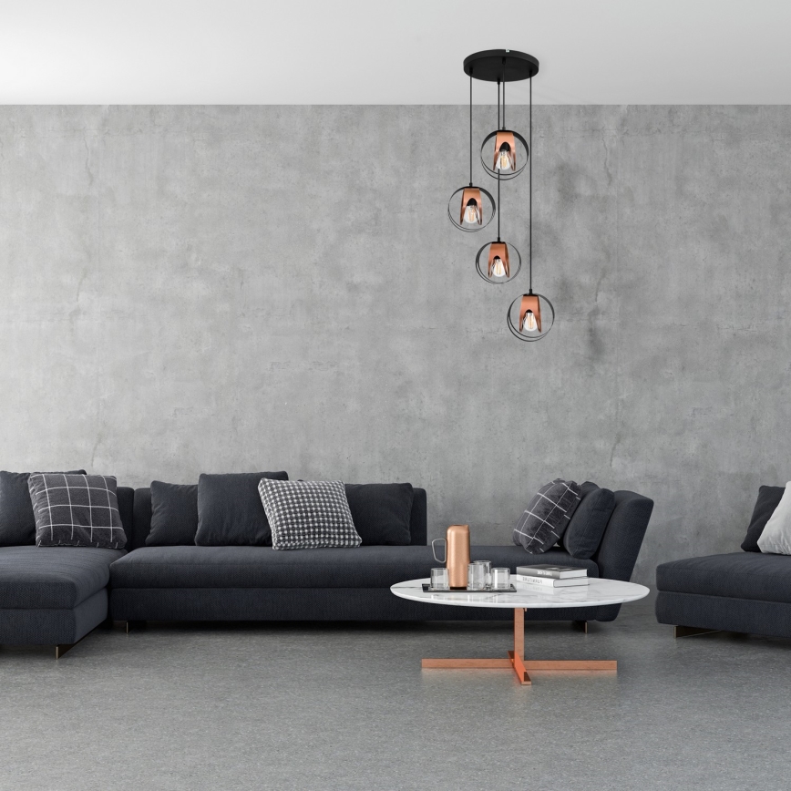 Luster na sajli MOONLIGHT 4xE27/15W/230V crno/bakrena