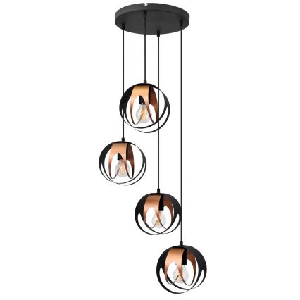 Luster na sajli MOONLIGHT 4xE27/15W/230V crno/bakrena