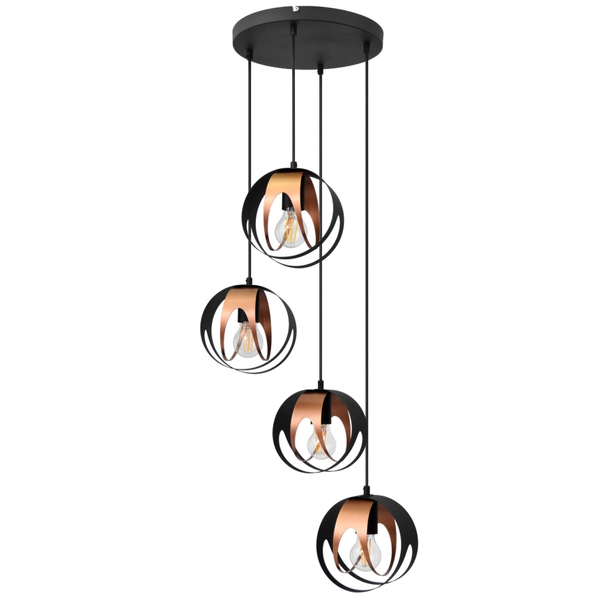 Luster na sajli MOONLIGHT 4xE27/15W/230V crno/bakrena
