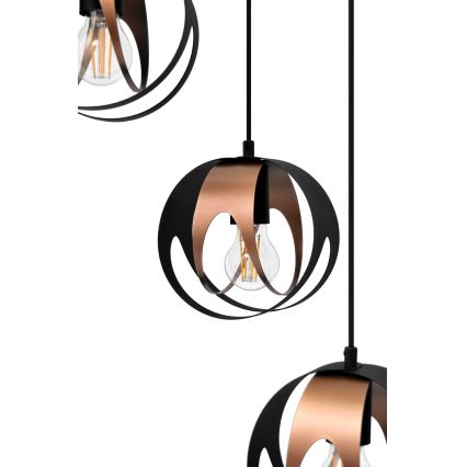 Luster na sajli MOONLIGHT 4xE27/15W/230V crno/bakrena