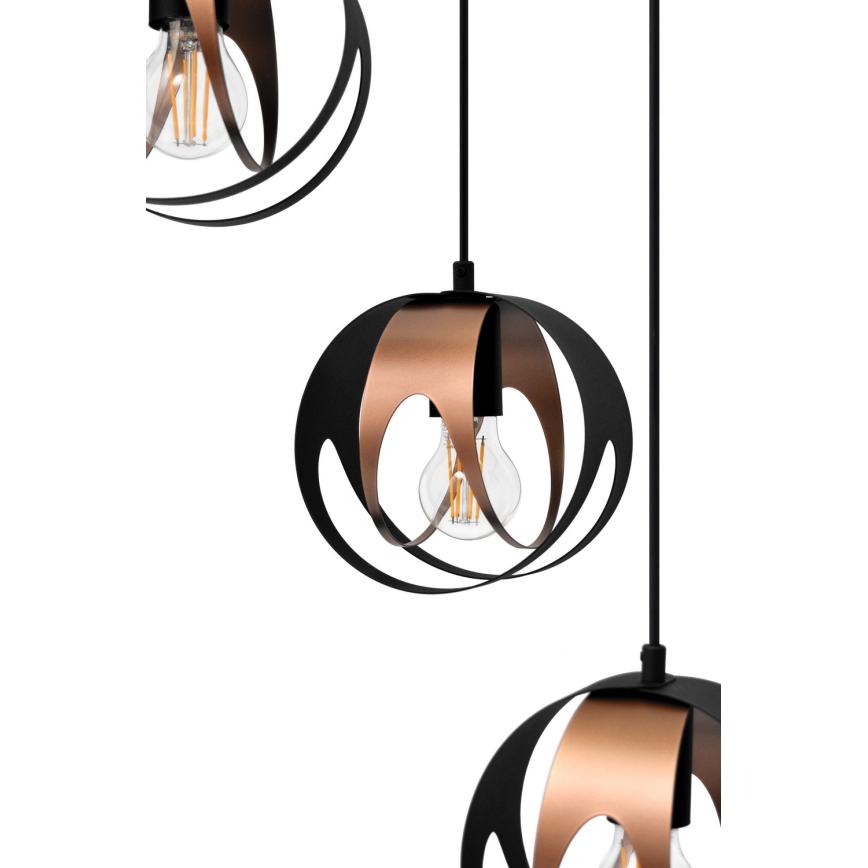 Luster na sajli MOONLIGHT 4xE27/15W/230V crno/bakrena