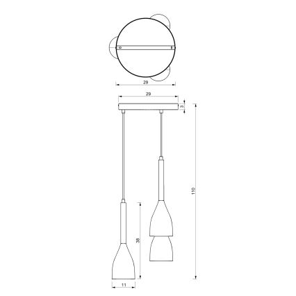 Luster na sajli MUZA 3xE27/60W/230V okrugli