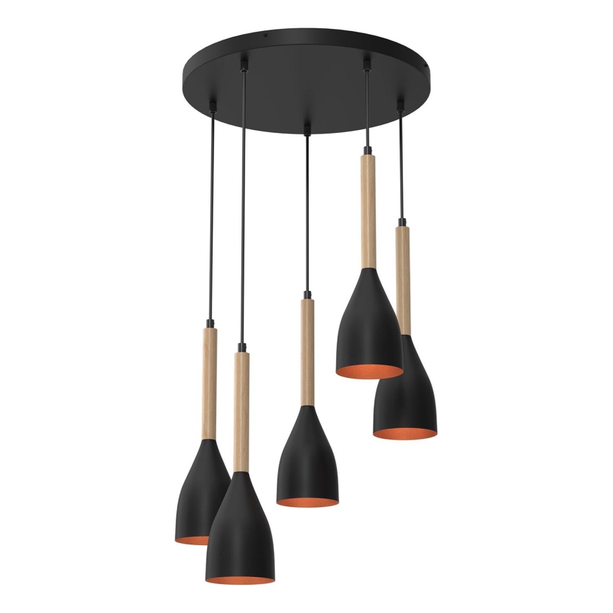 Luster na sajli MUZA 5xE27/15W/230V crno/bež/bakrena/bukva