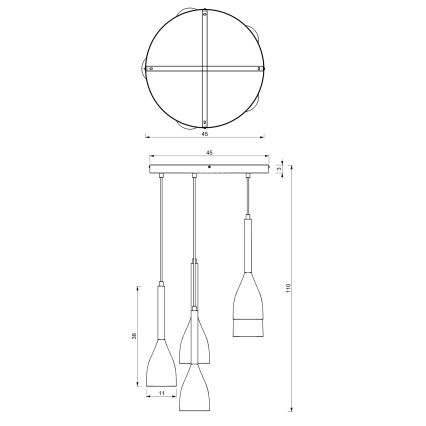 Luster na sajli MUZA 5xE27/15W/230V crno/bež/bakrena/bukva