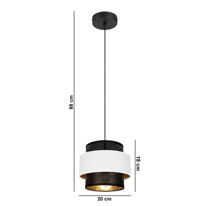 Luster na sajli NESS 1xE27/60W/230V crno/bela