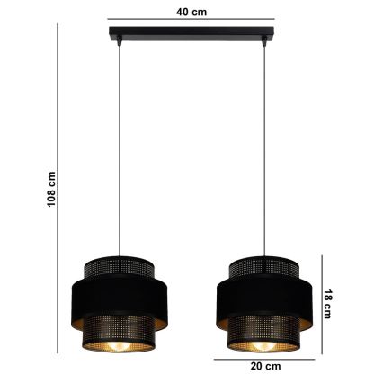 Luster na sajli NESS 2xE27/60W/230V crno