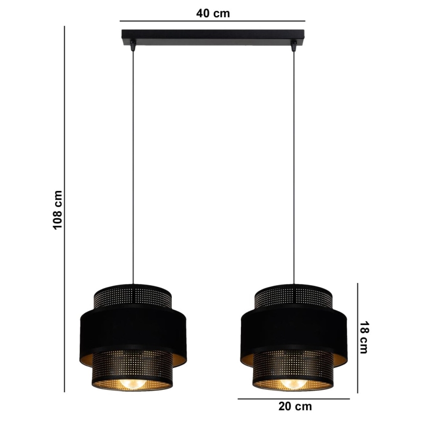 Luster na sajli NESS 2xE27/60W/230V crno