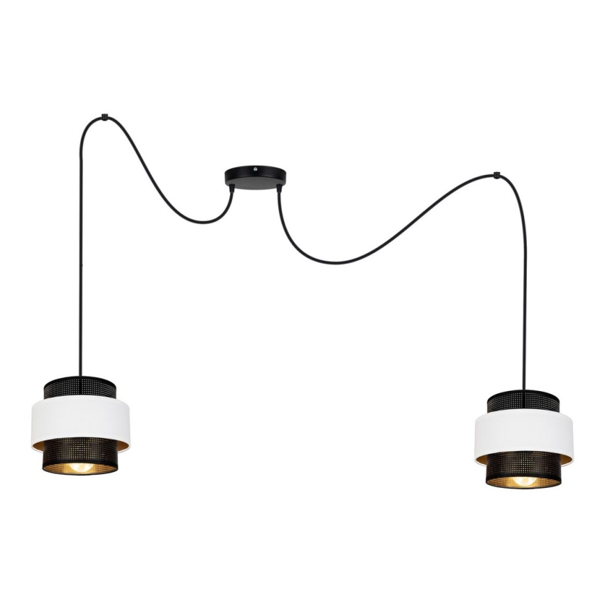 Luster na sajli NESS 2xE27/60W/230V pauk crno/bela