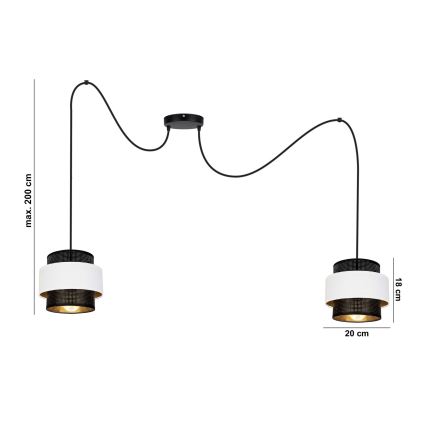 Luster na sajli NESS 2xE27/60W/230V pauk crno/bela