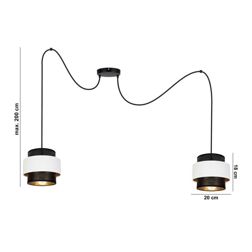 Luster na sajli NESS 2xE27/60W/230V pauk crno/bela