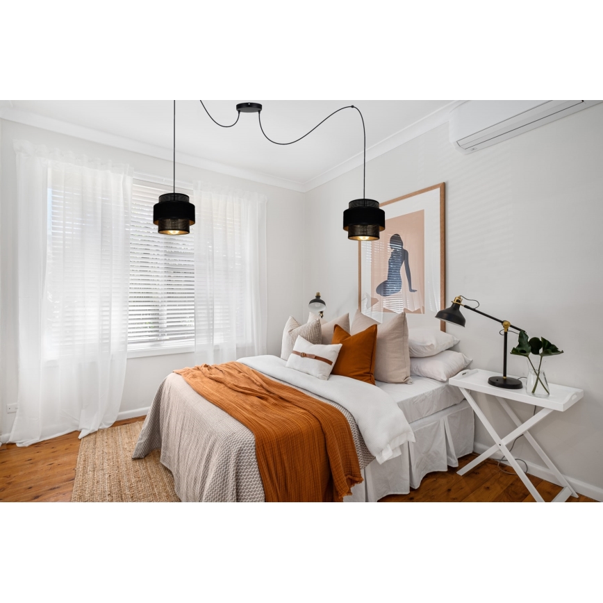 Luster na sajli NESS 2xE27/60W/230V pauk crno