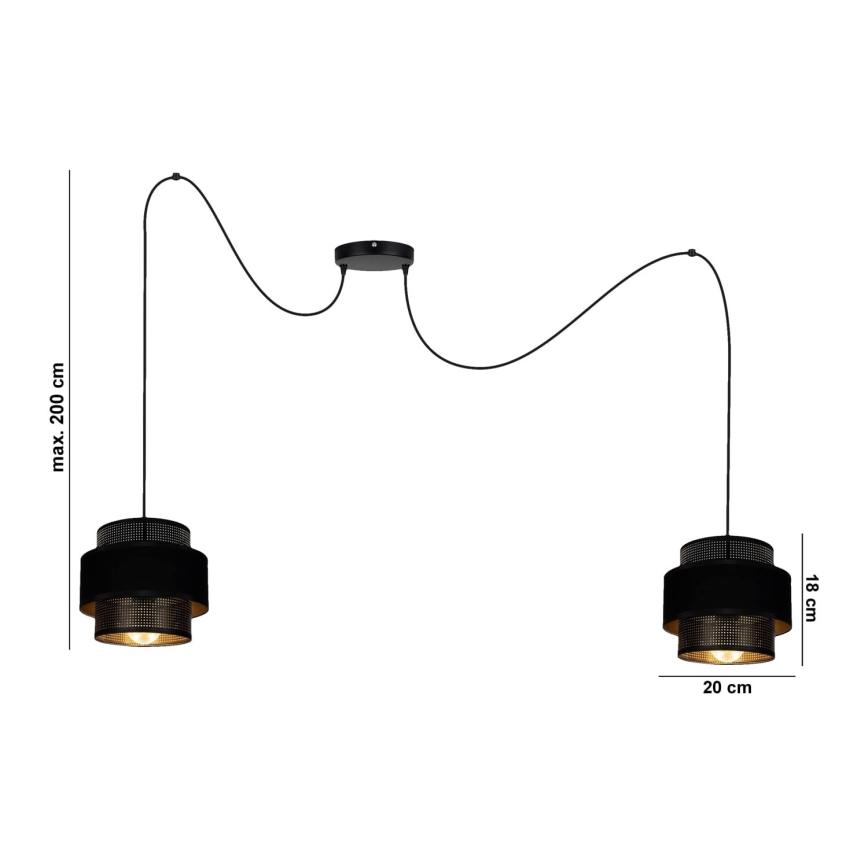 Luster na sajli NESS 2xE27/60W/230V pauk crno