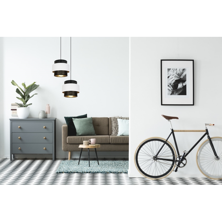 Luster na sajli NESS 2xE27/60W/230V pr. 30 cm crno/bela
