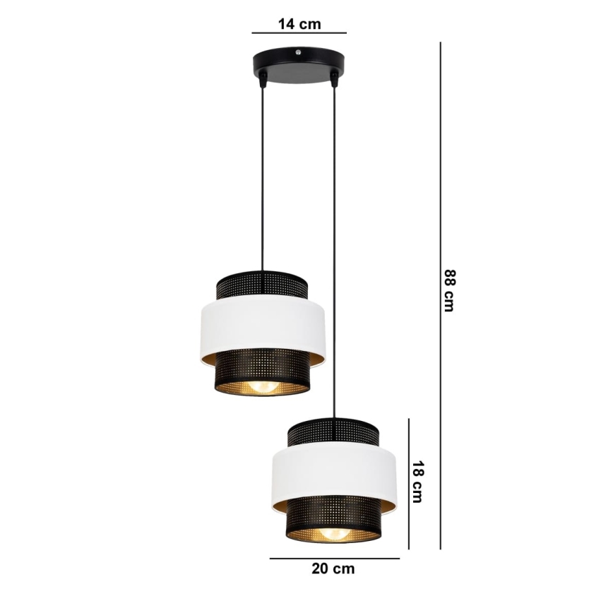 Luster na sajli NESS 2xE27/60W/230V pr. 30 cm crno/bela