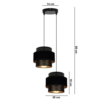 Luster na sajli NESS 2xE27/60W/230V pr. 30 cm crno