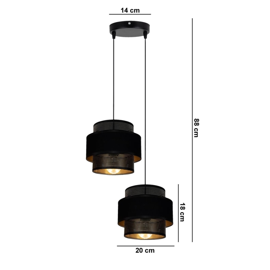 Luster na sajli NESS 2xE27/60W/230V pr. 30 cm crno