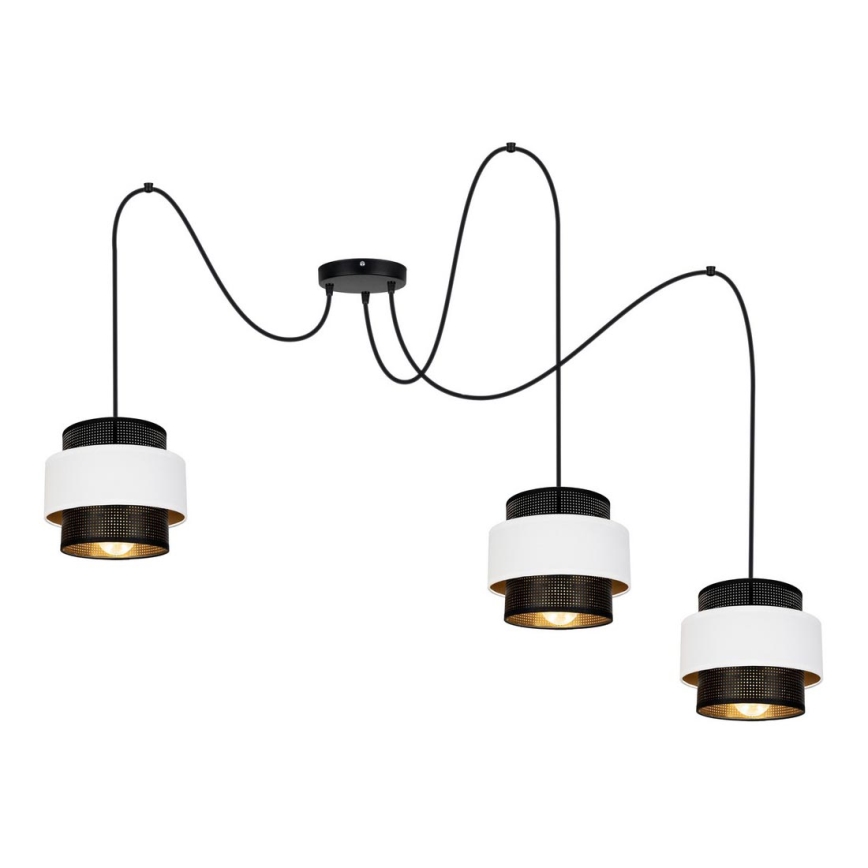 Luster na sajli NESS 3xE27/60W/230V pauk crno/bela
