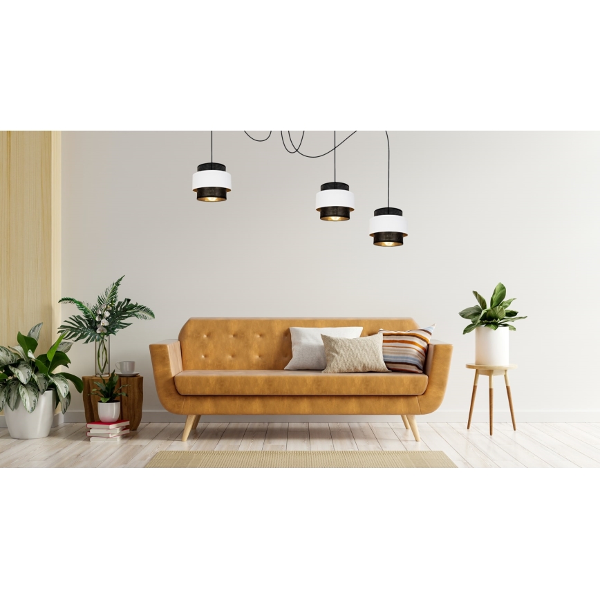 Luster na sajli NESS 3xE27/60W/230V pauk crno/bela