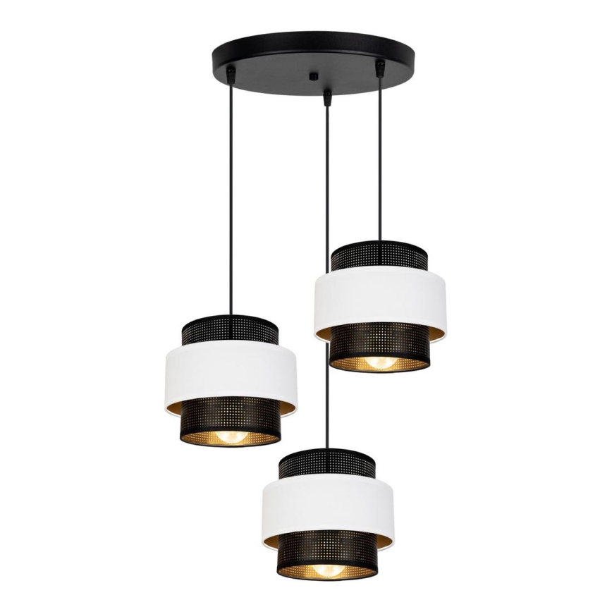 Luster na sajli NESS 3xE27/60W/230V pr. 45 cm crno/bela