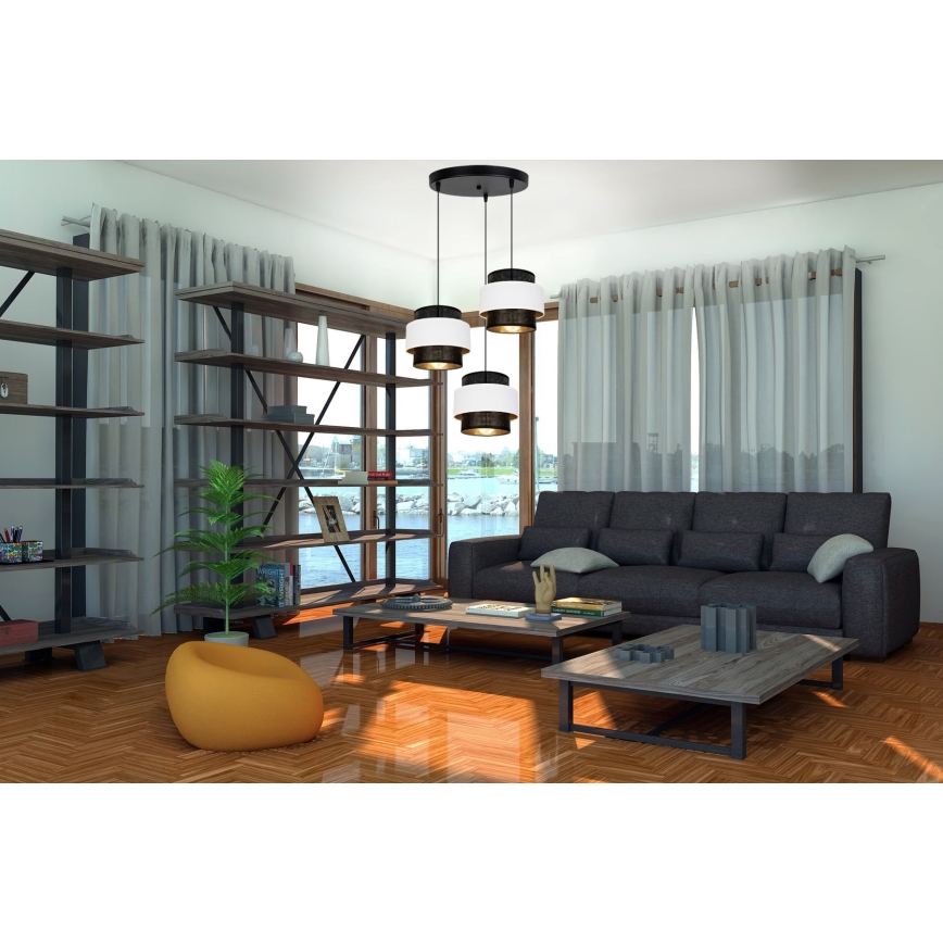 Luster na sajli NESS 3xE27/60W/230V pr. 45 cm crno/bela