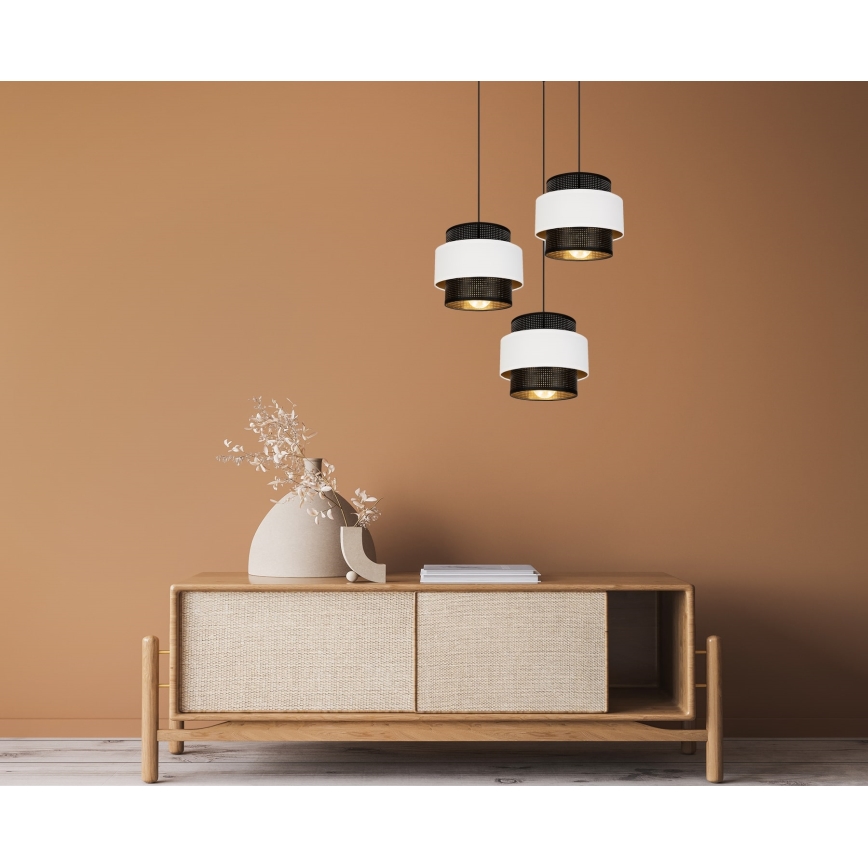 Luster na sajli NESS 3xE27/60W/230V pr. 45 cm crno/bela