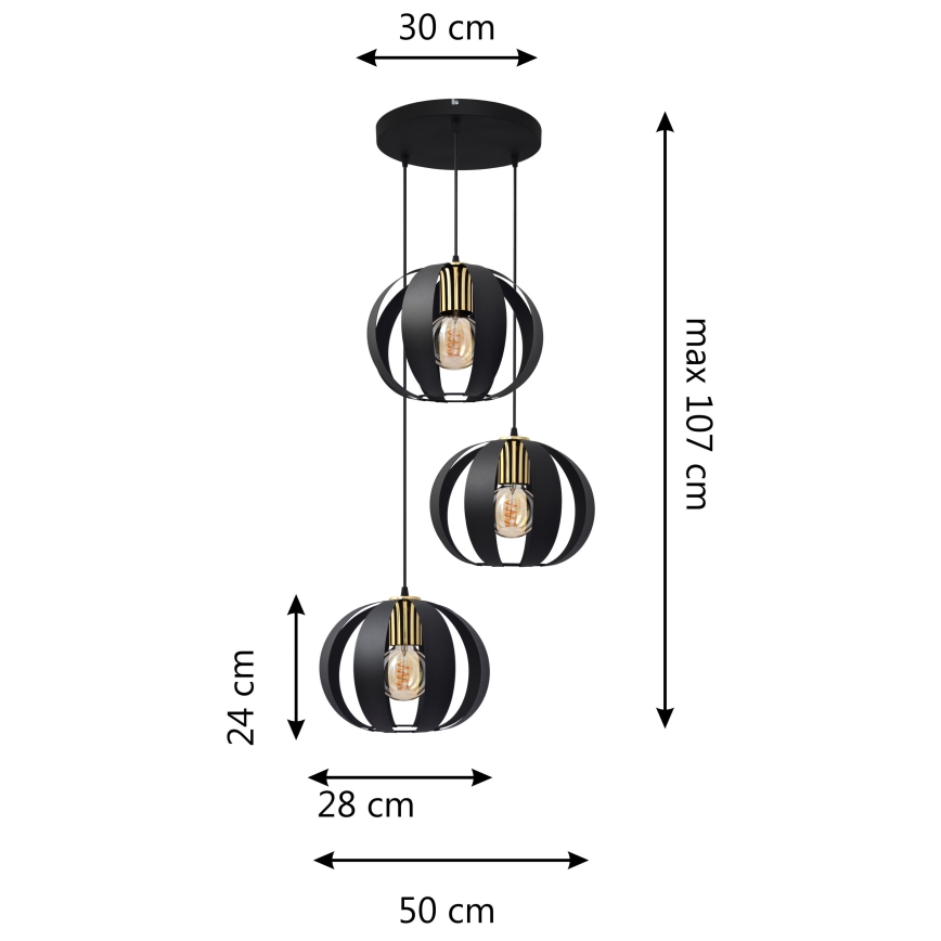 Luster na sajli NEWTON 3xE27/15W/230V crno