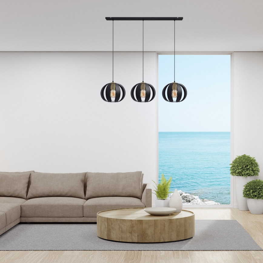 Luster na sajli NEWTON 3xE27/15W/230V crno/zlatna
