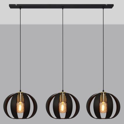 Luster na sajli NEWTON 3xE27/15W/230V crno/zlatna