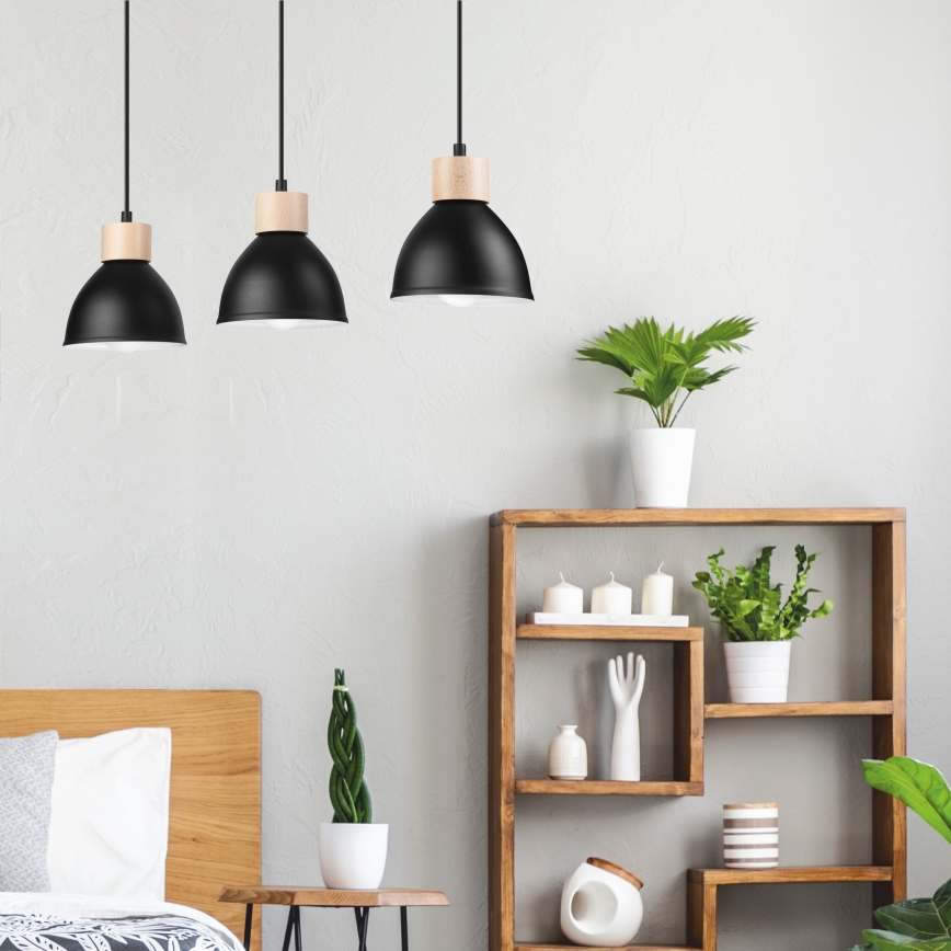 Luster na sajli NICO 3xE27/60W/230V crno/bukva
