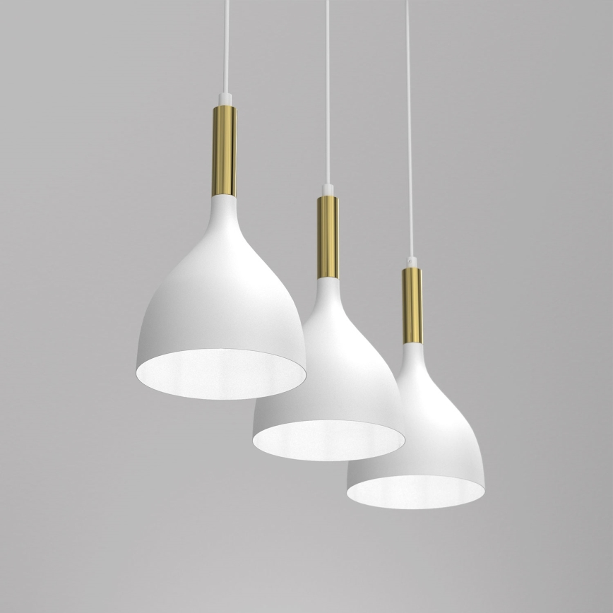 Luster na sajli NOAK 3xE27/15W/230V bela/zlatna