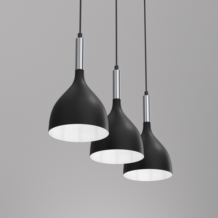 Luster na sajli NOAK 3xE27/15W/230V crna/sjajni hrom