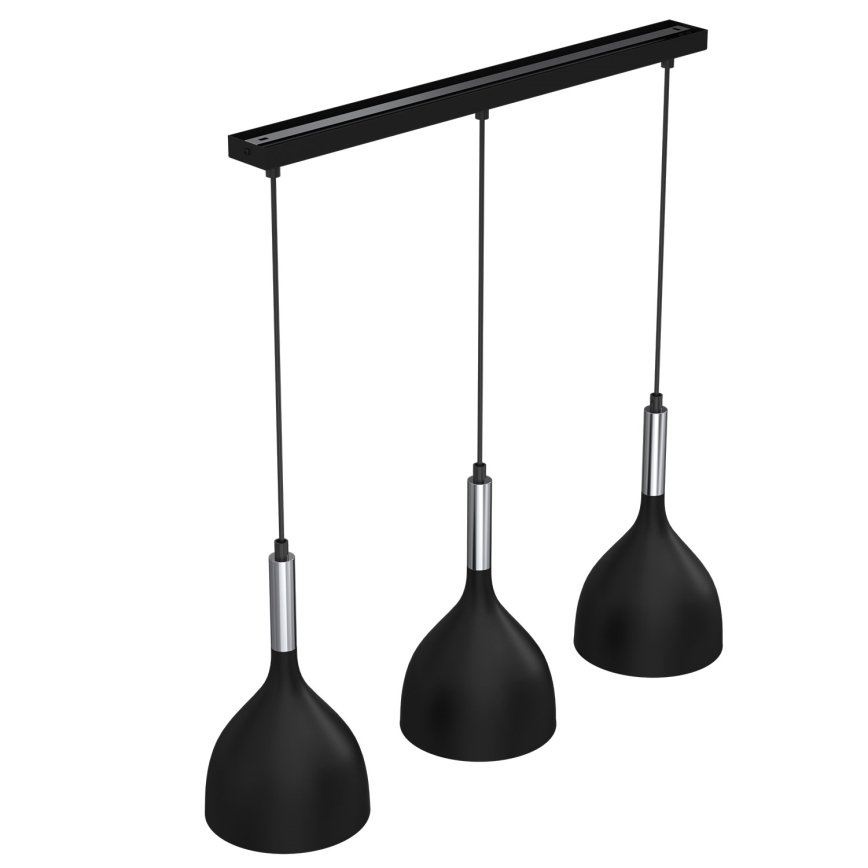 Luster na sajli NOAK 3xE27/15W/230V crna/sjajni hrom
