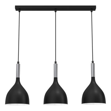Luster na sajli NOAK 3xE27/15W/230V crna/sjajni hrom