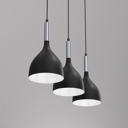 Luster na sajli NOAK 3xE27/15W/230V crno/sjajni krom
