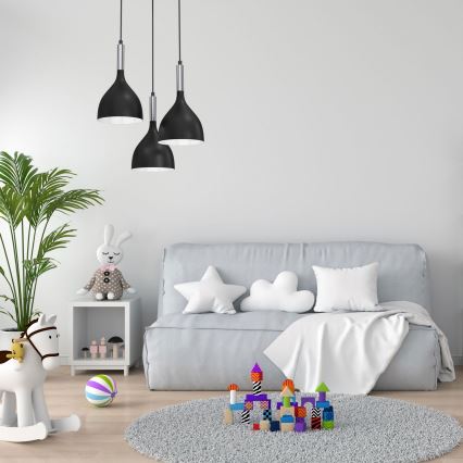 Luster na sajli NOAK 3xE27/15W/230V crno/sjajni krom