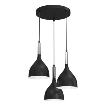 Luster na sajli NOAK 3xE27/15W/230V crno/sjajni krom