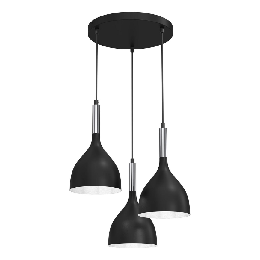 Luster na sajli NOAK 3xE27/15W/230V crno/sjajni krom