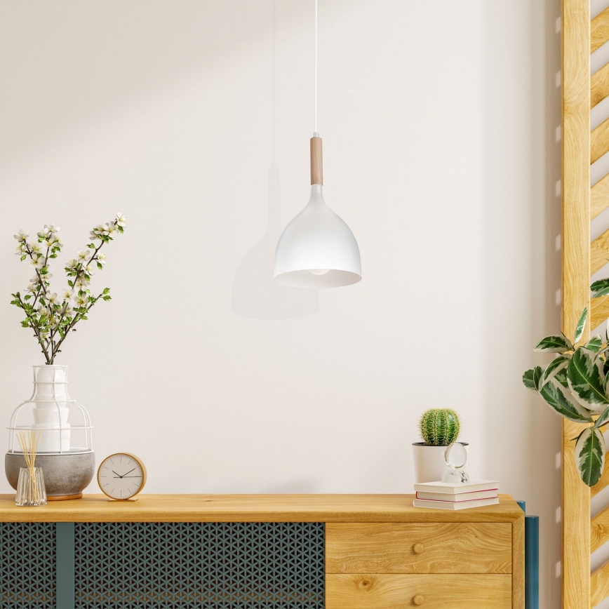 Luster na sajli NOAK WOOD 1xE27/15W/230V bela/bukva